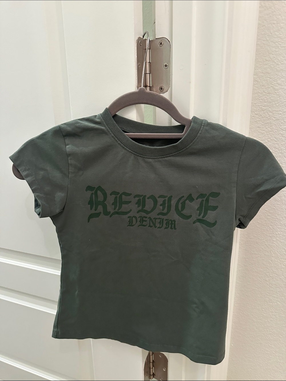 REVICE Olive Green Graphic Crop Top